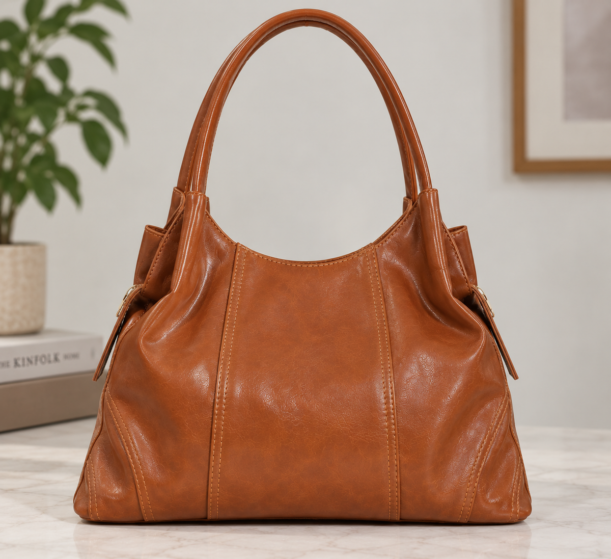 Premium Brown Leather Handbag – Elegant Design, Spacious Style & Everyday Sophistication