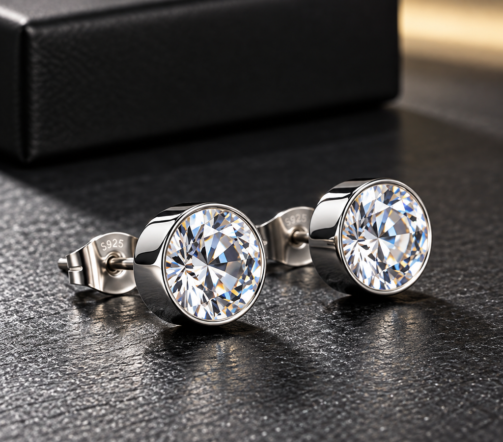 Premium Crystal Diamond Stud Earrings – Elegant, Sparkling & Timeless Jewelry for Men & Women