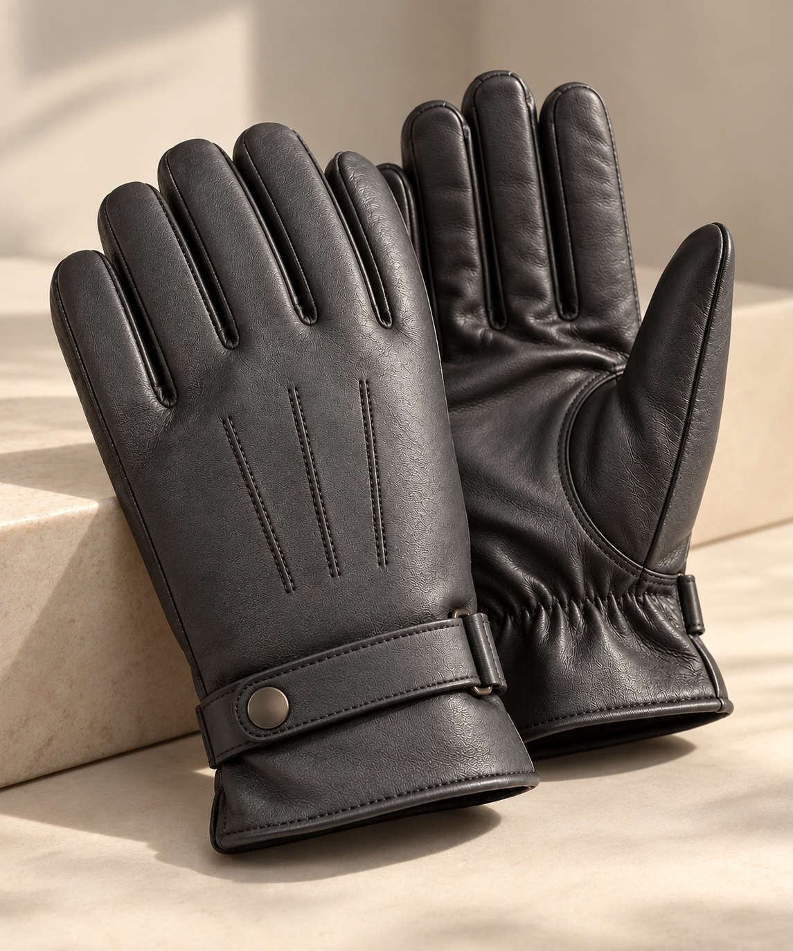 Premium Charcoal Leather Gloves – Stylish & Comfortable