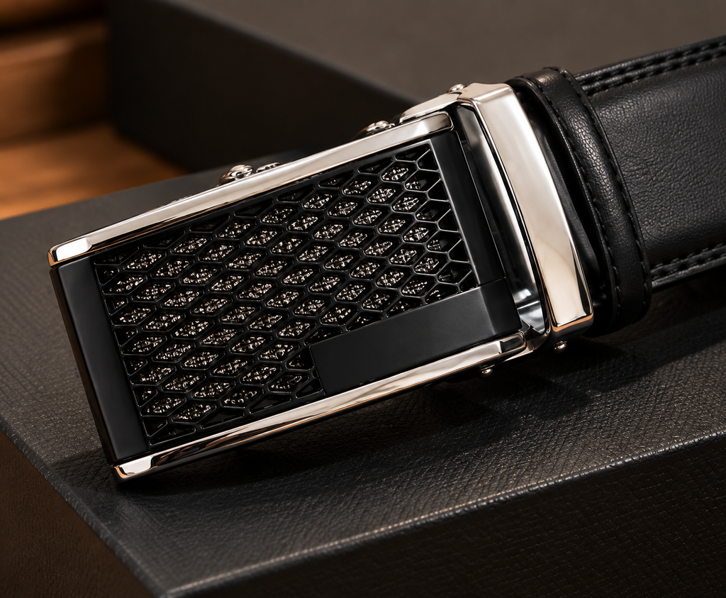 Noir Luxe Automatic Leather Belt – Signature Buckle & Refined Finish