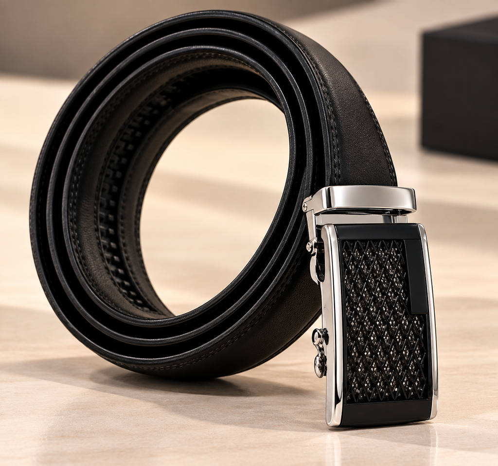Noir Luxe Automatic Leather Belt – Signature Buckle & Refined Finish