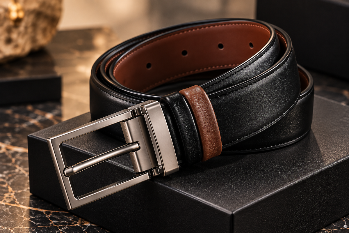 2-in-1 Reversible Leather Belt – Classic Black & Rich Brown | Premium Buckle