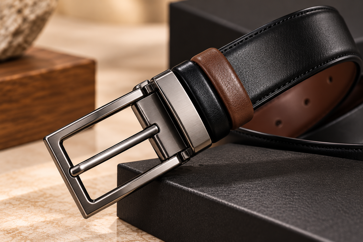 2-in-1 Reversible Leather Belt – Classic Black & Rich Brown | Premium Buckle