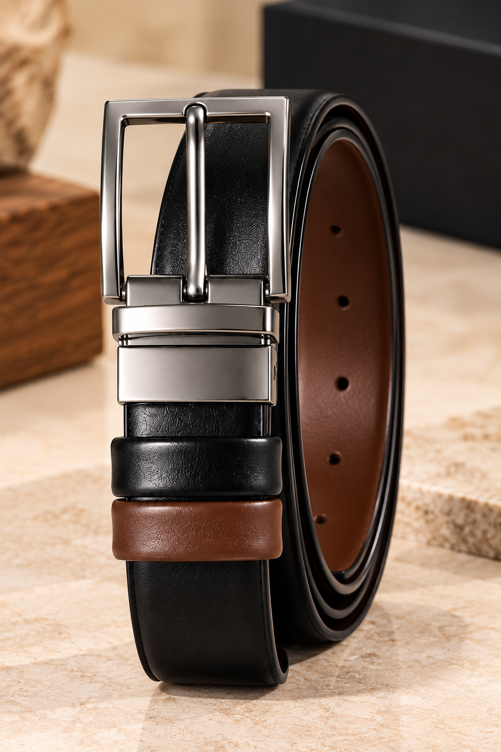 2-in-1 Reversible Leather Belt – Classic Black & Rich Brown | Premium Buckle