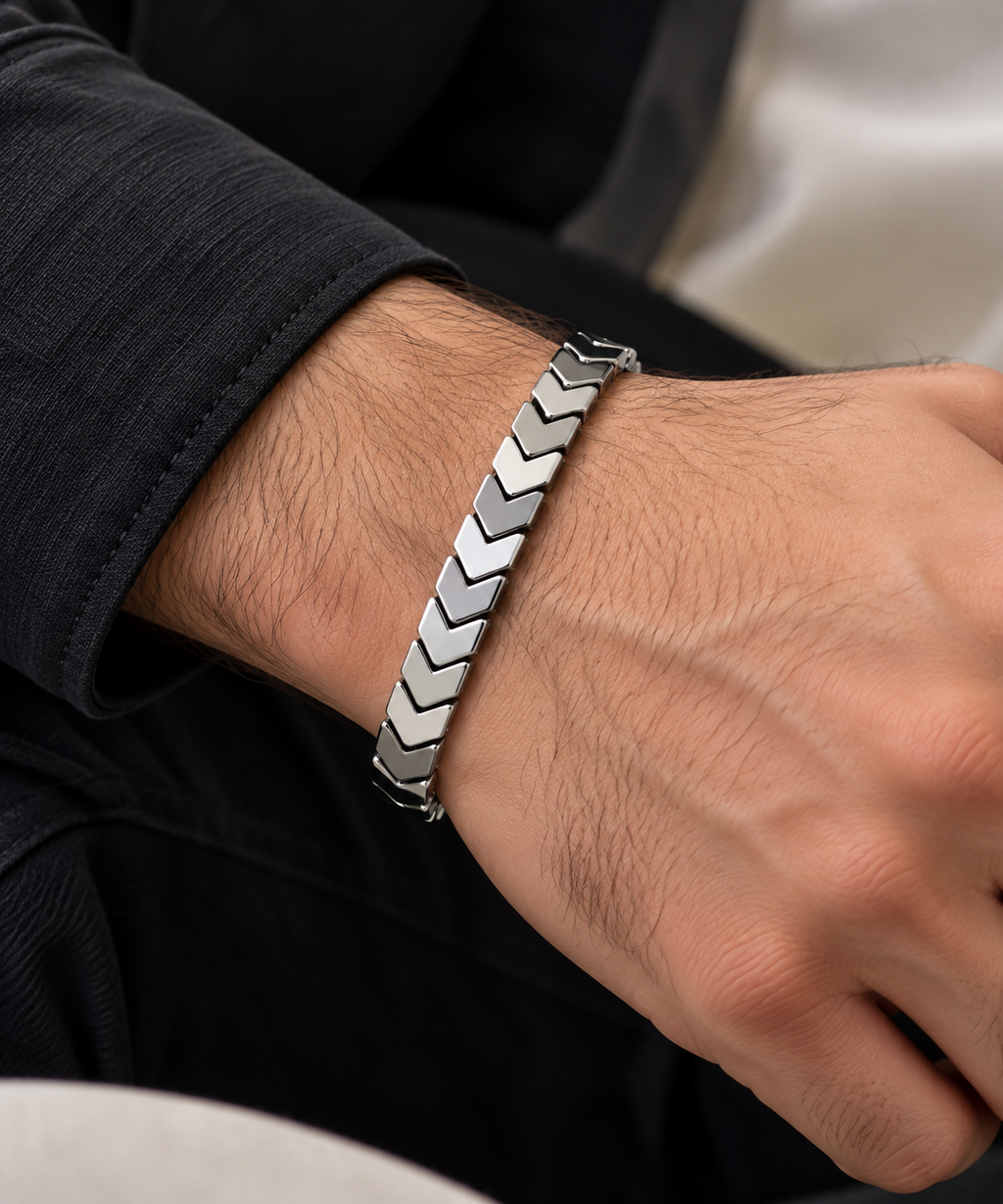 Premium Silver Chevron Link Bracelet