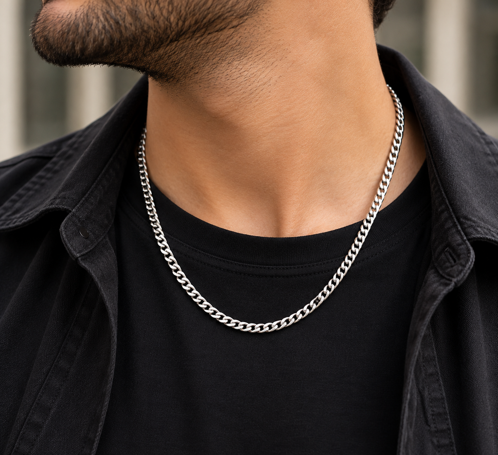 Premium Silver Stainless Steel Curb Chain – Classic & Modern Style