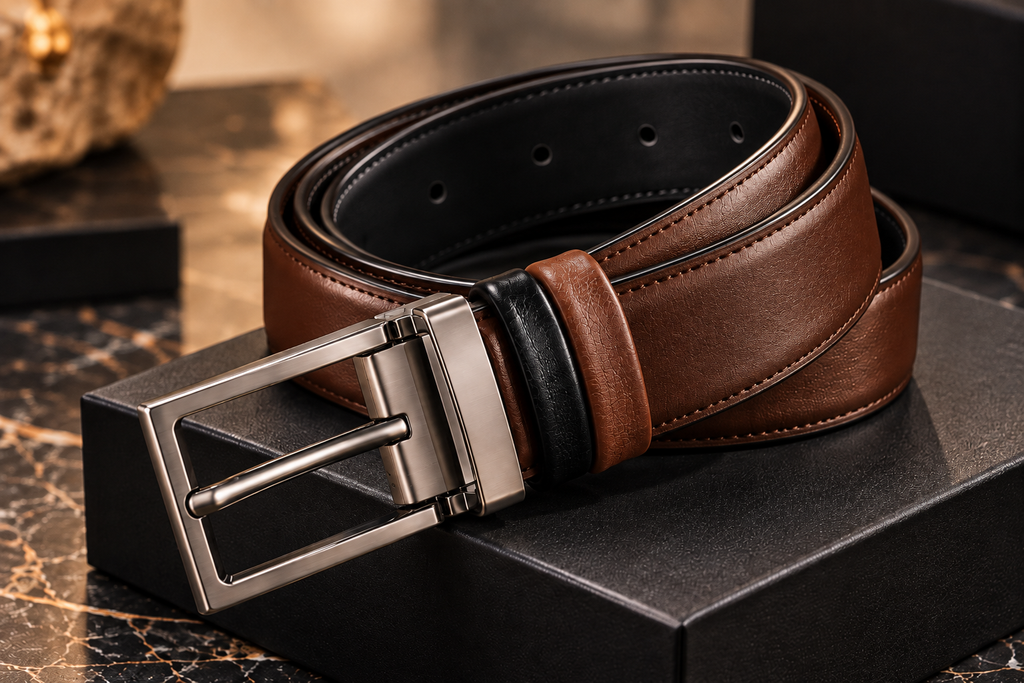 2-in-1 Reversible Leather Belt – Classic Black & Rich Brown | Premium Buckle
